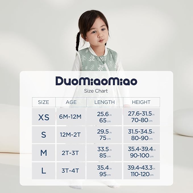 Duomiaomiao 1.5 TOG Toddler Sleep Sack 36-48 Months 100% Cotton Four Season Side Open Zipper Baby Sleep Sack with Feet, Breathable Toddler Wearable Blanket