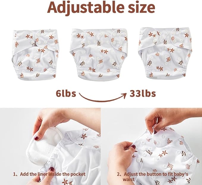 HappyFlute 9 Sets Newborn Baby Cloth Pocket Diapers One Size Adjustable Reusable Washable for Baby Boys and Girls(6-33 pounds,0-3 Years),One Wet Bag+4Diapers and 4Inserts