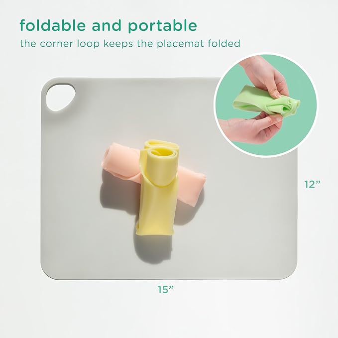 Olababy Fold N Go Silicone Placemat w Travel Case | Dishwasher Safe, BPA Free, Non-Slip, Waterproof | Mini Dining Mat for Infants, Babies, Toddlers and Kids (2, Lilac/Lemon)