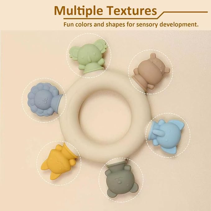 Baby Teething Toys 6-12 Months Teethers for Babies 3-6 Months Soft Cute Animals for Newborn Infants Food-Grade Silicone Baby Essential Chew Toys for Tiny Hands Easy Grip Teething Relief BPA Free