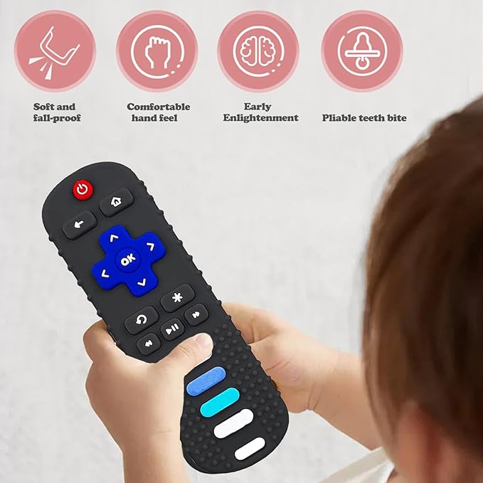 2-Pack Baby Teething Toys-TV Remote Control Shape Silicone Infants Teething Toys for Babies 0-18 Months,BPA-Free (N-Black+Black)