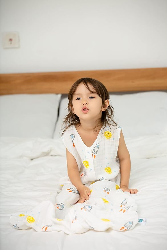 TADO MUSLIN Toddler Sleep Sack 2-4T, 0.5 TOG Lightweight Wearable Blanket, 100% Organic Cotton Muslin, Sleeveless, 2-Way YKK Zipper, OEKO-TEX Certified, Rocket