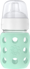 Lifefactory 8-Ounce Wide Neck Glass Baby Bottle with Protective Silicone Sleeve and Sippy Spout, Mint (LG2251WMI4)