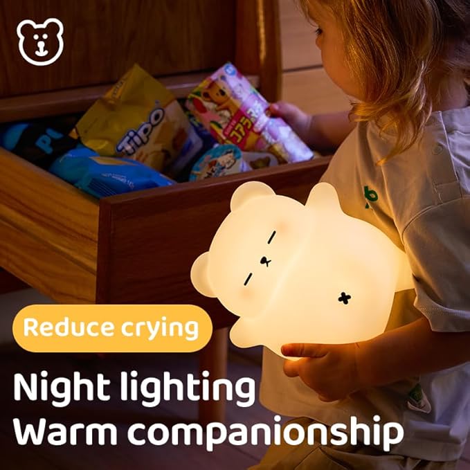 Sleeping Snoring Bear Night Light Nursery lamp for Kids,3-Level Dimmable,30Min Auto-Off Timer,Rechargeable Type-C, BPA-Free & Food-Grade Silicone for kid room bedroom Decor kids gift