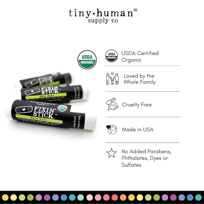 Fixin' Stick Organic Baby Balm 0.5oz, 2-pack for Baby's Red Cheeks, Drooly Chins, Drippy Noses and Dry Skin. No Artificial Dyes, Fragrances or Petrolatum. Cruelty Free. Made in USA.