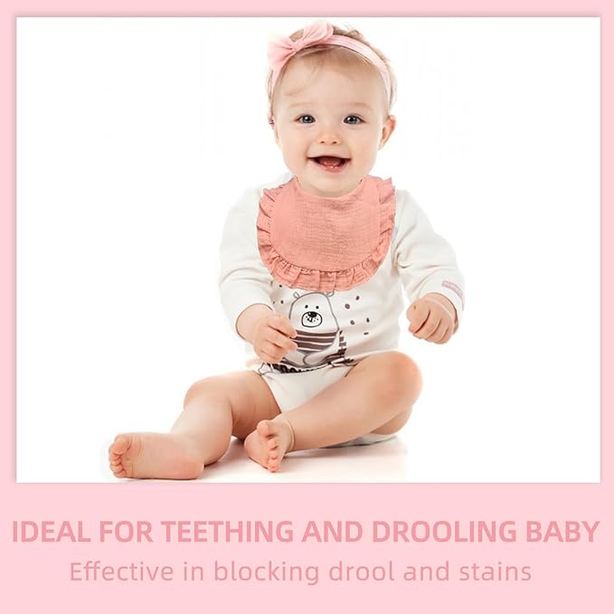Baby Muslin Bibs, Bandana Drool Bib for Girls, Adjustable 100% Cotton Soft Baby Bibs for Drooling and Teething Organic Solid Colors Lap-Shoulder