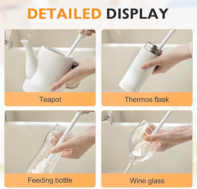 360° Flexible Silicone Bottle Brush with Long Handle,2025 New Multifunction Cleaning Foldable Cleaning Tool,Soft Bristle Silicone Cup Brush for Narrow Neck Bottles,Water Bottles (White/3pcs)