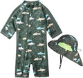 Toddler Baby Boys Swimsuit Rashguard One Piece Zipper Bathing Suit with Sun Hat Infant Swimwear Sunsuit UPF 50+