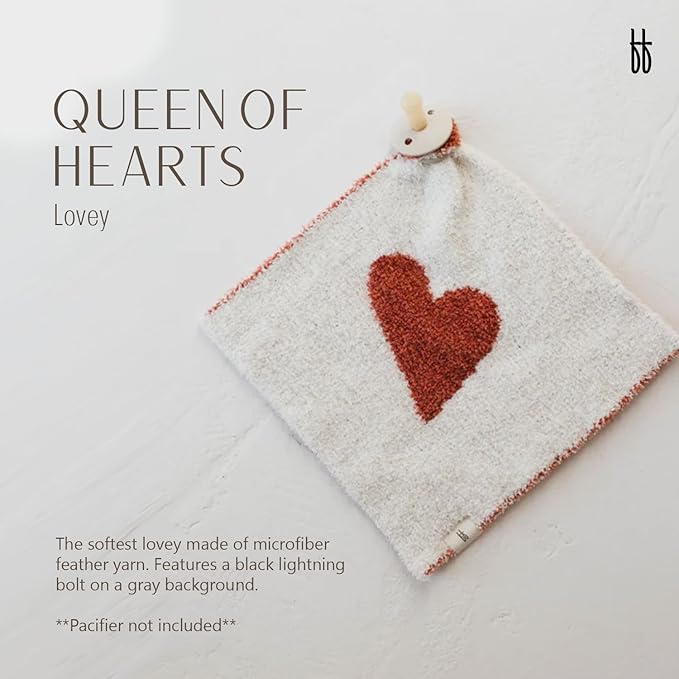 Forever French Baby | Lovey | Pacifier Holder | Lovey Gifts | Boy & Girl | Ideal for Age 0 Months & Up | Microfiber Feather Yarn (Queen of Hearts)