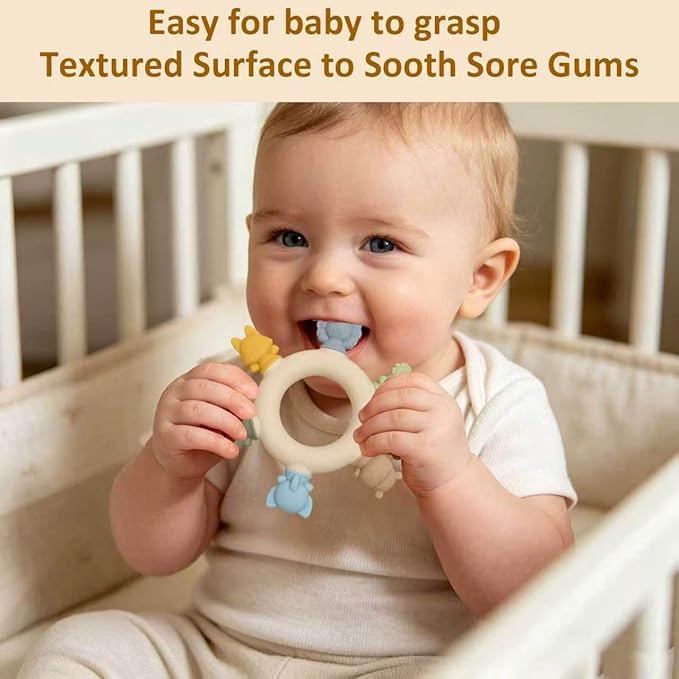 Baby Teething Toys 6-12 Months Teethers for Babies 3-6 Months Soft Cute Animals for Newborn Infants Food-Grade Silicone Baby Essential Chew Toys for Tiny Hands Easy Grip Teething Relief BPA Free