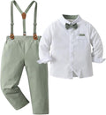 Boarnseorl Baby Boys Pants Sets,Toddler Gentleman Outfits, Infant Long Sleeve Shirt + Pants + Bow Tie + Suspenders