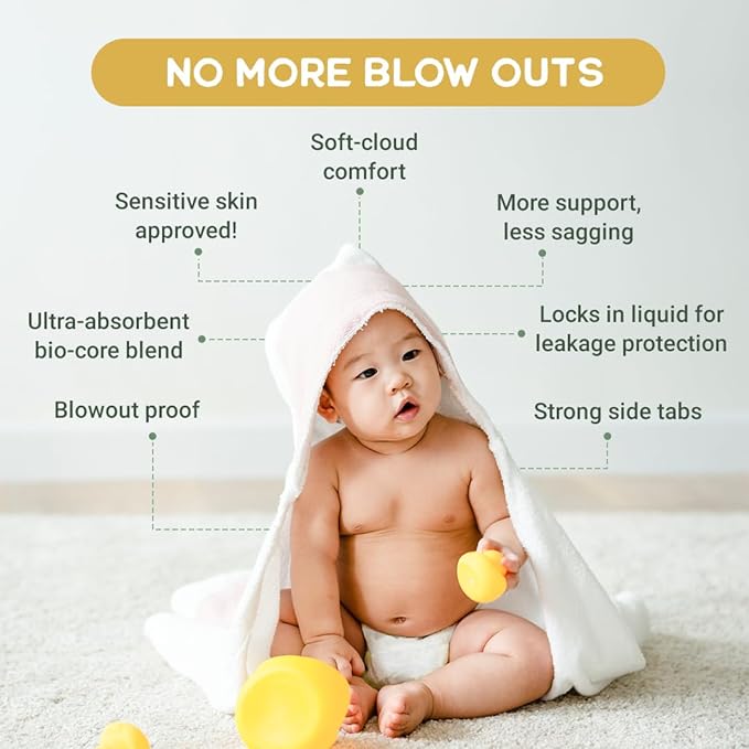 Happy Little Camper Ultra-Absorbent Natural Baby Diapers Size 3 - Hypoallergenic & Chlorine-Free Disposable Diaper Safe for Sensitive Skin - Unscented Crawler Diapers - 31 Count