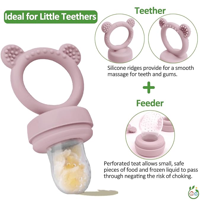 JEXFUN Silicone Breastmilk Popsicle Freezer Molds & Baby Fruit Food Feeder Pacifier, Baby Food Storage Containers Breast Milk Ice Cubes for Baby Teething & Infant Self Feeding, BPA Free - (Light Pink)