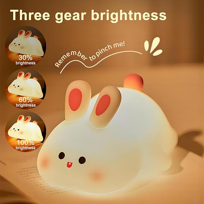 S NMT Cute Rabbit Silicone Night Lights Cartoon Bedroom Lamp for Children's Room Decor, USB Rechargeable Timing Dimming Silicone Sleep Light for Kids, Toddler, Baby