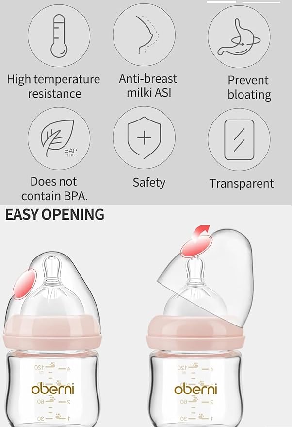 Glass Baby Bottles, Anti Colic Breastfeeding Bottle with Natural Response Nipple for Newborn Preemie 0+ Month, BPA Free, Wide Neck, Blue/1Pack/5oz
