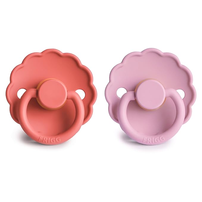 FRIGG Daisy Natural Rubber Baby Pacifier | Made in Denmark | BPA-Free (Poppy/Lupine, Size 1) 2-Pack
