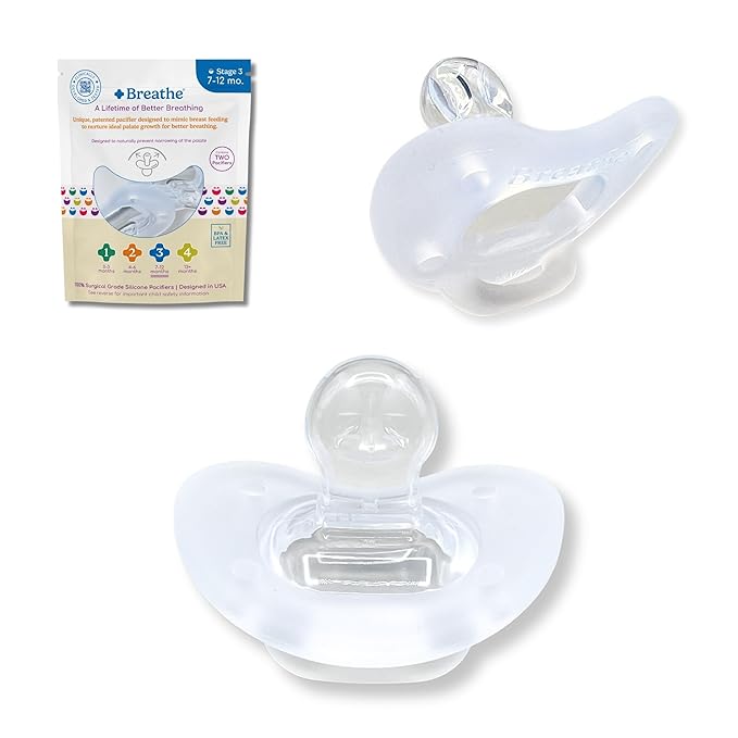Breathe Baby Pacifier – Patented Design for Natural Oral & Facial Development - BPA-Free, Latex-Free, Pediatrician Developed - Dishwasher Safe 2 Pack (Stage 3: 7-12 Months)
