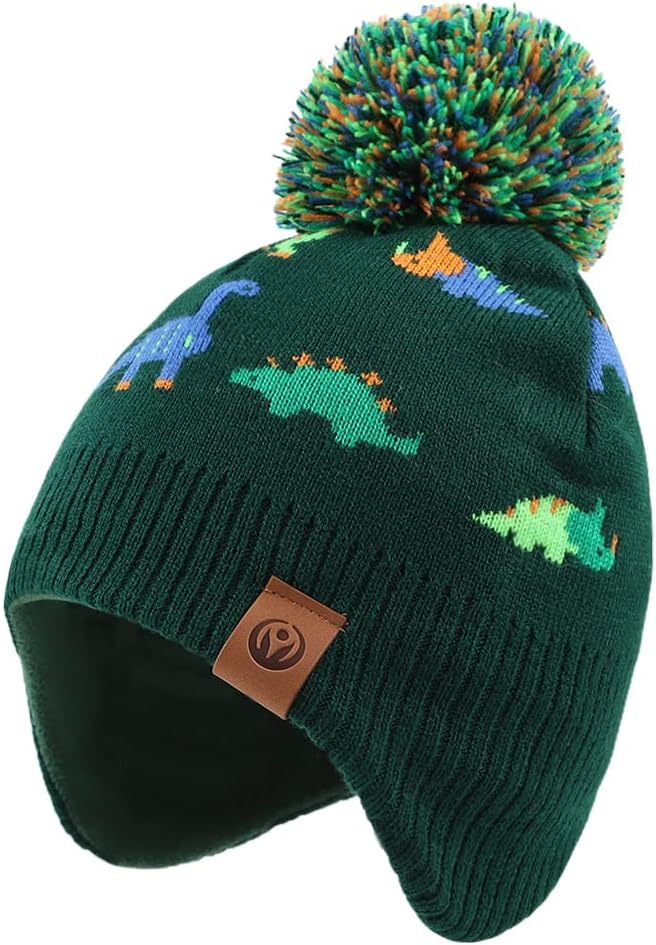 JANGANNSA Knitted Baby Hat Scarf Set Winter Warm Boys Girls Beanie Fleece Lining Toddler Kids Hats with Pompom