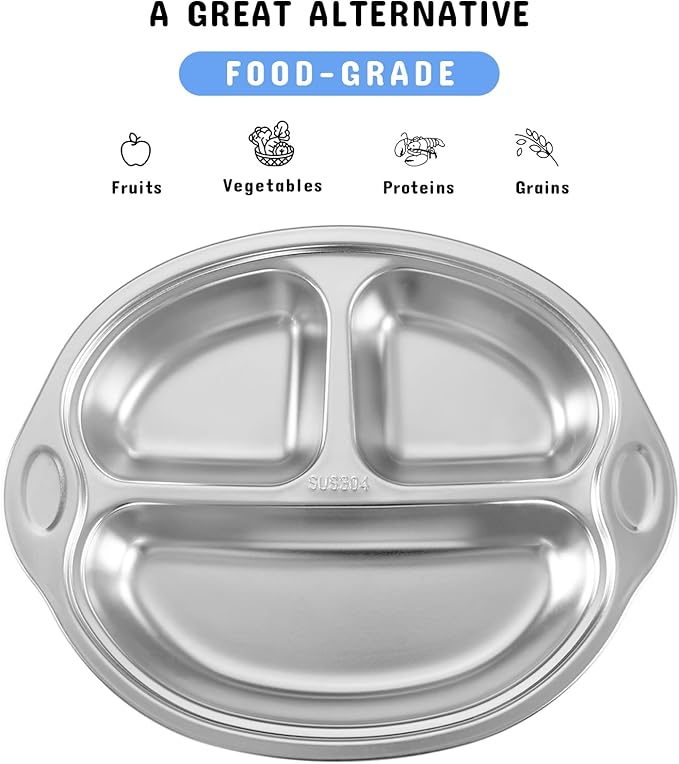 Stainless Steel Baby Suction Plates: Divided Plates for Babies and Toddlers, Made of 100% Food-Grade Materials Ideal for Baby-Led Weaning BPA-Free Toddler Feeding Dishwasher Safe Purple