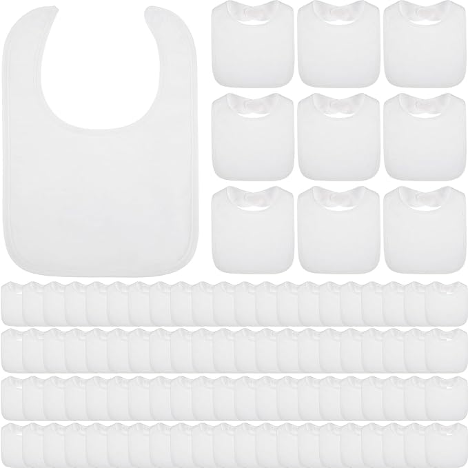 Toulite 100 Pcs White Bibs for Baby Washable Reusable Waterproof Cotton Feeder Bibs with Double Sided Design for Baby Shower Activity and Gifts