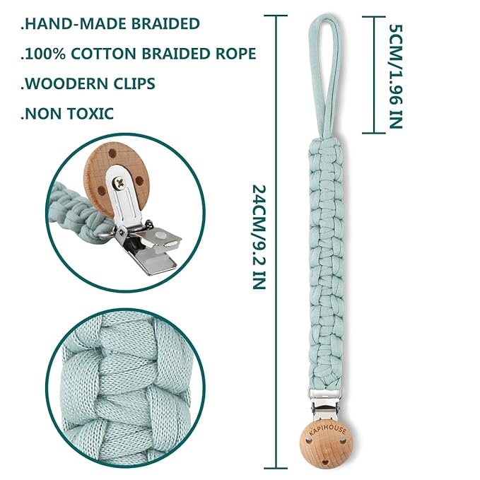 Pacifier Clip for boy 9.2 Inch Pacifier Leashes woodern Clips Teething Toy with Handmade Braided Cotton Modern Unisex Baby Shower Birthdays Christmas Set (3 Pack Boys)