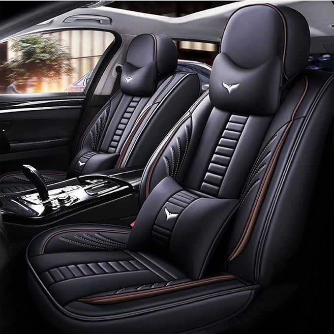 Luxury 2 Seats Car Seat Covers Protectors for Suzuki 1999-2025 95% Models, Back Storage Bag Design & Headrest Pillow & Lumbar Support Black & Coffee Line