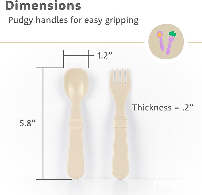 Re-Play Toddler Forks and Spoons Set - 4x4 Utensils Set for Kids - Dishwasher and Microwave Safe - Made in USA - Pack of 8-5.8" x 1.2" x 0.2" - Meadow