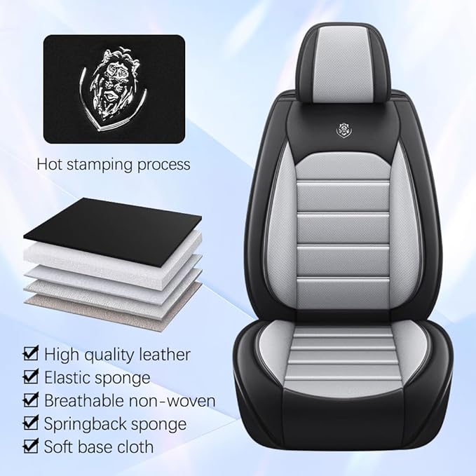 Leather Seat Cover for Ford Edge 2010-2026,Waterproof Soft Seat Covers,Interior Accessories Seat Covers Cushion Vehicle Protector Airbag Compatible(Black&Gray,2PCS Front)