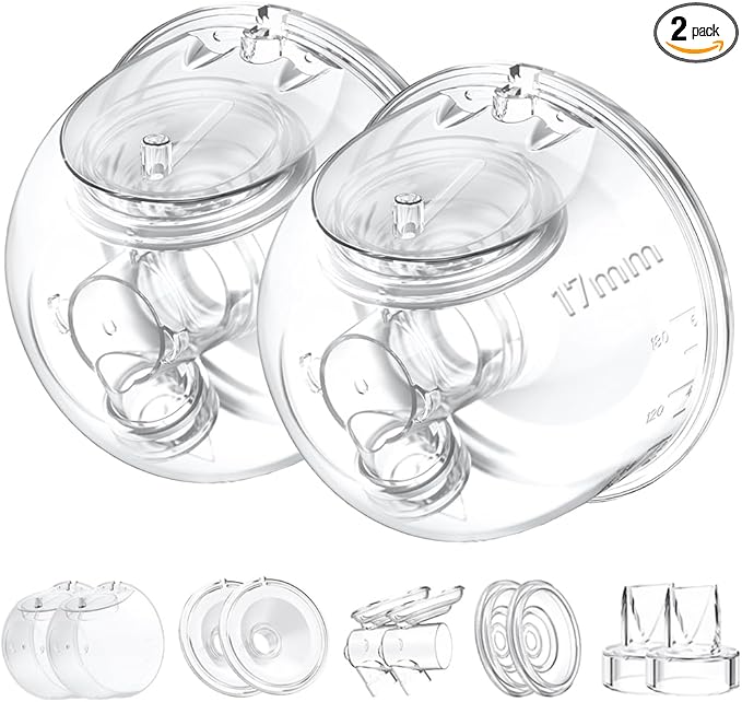 Two Full Milk Collector Cup Sets with 17mm Flange Compatible with Momcozy S12 Pro/S9 Pro Breast Pump, NOT for S9/S12, Replacement Pump Parts with Duckbill Valve, Flange, Diaphragm, Linker, Collector