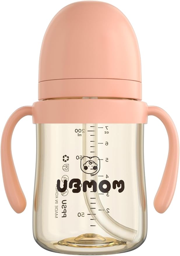 UBMOM No-spill, Backflow prevention Sippy Cup with Straw, PPSU Learner Cup with Handle for Baby and Toddlers, BPA free, 6.76oz (Strawberry)