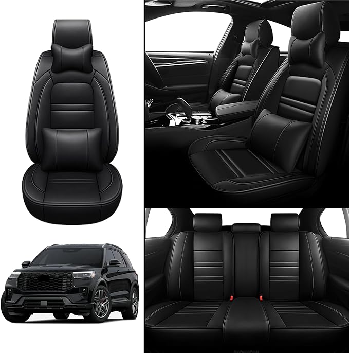Car Seat Covers for Ford Explorer 2011-2025 | 5-Seats Seat Covers, Waterproof Seat Protectors, Automotive Seat Covers (Full Set with Pillow,Black)