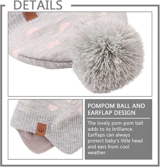 JANGANNSA Knitted Baby Hat Scarf Set Winter Warm Boys Girls Beanie Fleece Lining Toddler Kids Hats with Pompom