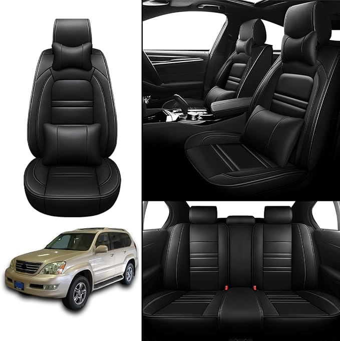 Car Seat Covers for Lexus Car gx470 2003-2009 | 5-Seats Seat Covers, Waterproof Seat Protectors, Automotive Seat Covers (Full Set with Pillow,Black)