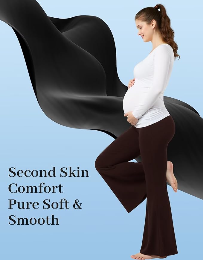 Fotociti Maternity Flare Leggings with Pockets, Women’s Soft Pregnancy Pants Over The Belly For Yoga Workout Active