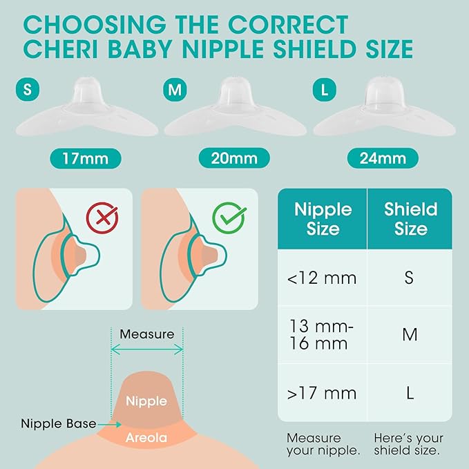 CheriBaby Nipple Shield, Contact Nipple Shield for Breastfeeding with Difficulty Sucking or Flat or Inverted Nipples, 2 Pair with Carrying Case, 100% Food Grade Silicone, BPA/BPS Free, （M-20mm）