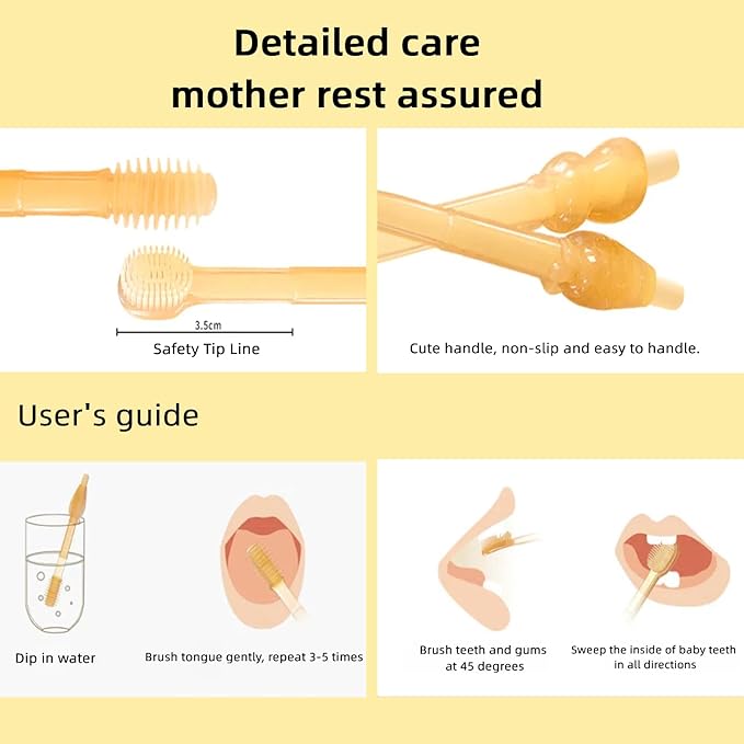 Baby Tooth Brush, Infant Toothbrush 6 to 12 Months, Silicone Toothbrush, Newborn Tongue Cleaner, Amber