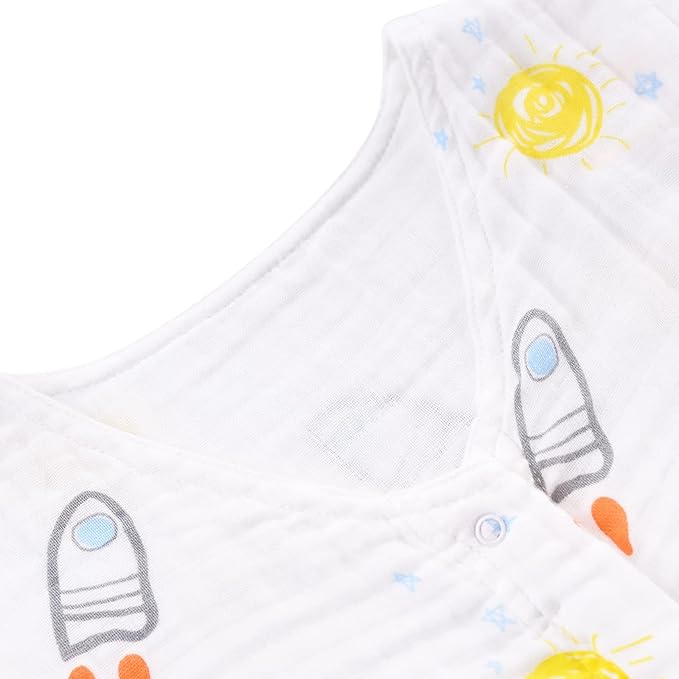 TADO MUSLIN Toddler Sleep Sack 2-4T, 0.5 TOG Lightweight Wearable Blanket, 100% Organic Cotton Muslin, Sleeveless, 2-Way YKK Zipper, OEKO-TEX Certified, Rocket