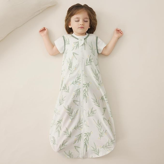 Duomiaomiao 3-Pack Baby Sleep Bag, 100% Organic Cotton Lightweight Wearable Blanket, Breathable Comfy Toddler Sleeping Sack (0.5tog Green Leaves, Large)