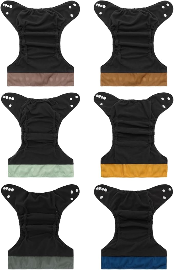 babygoal Reusable Charcoal Cloth Diapers with Double Gussets, 6 Pack Washable Baby Pocket Diapers with 6pcs Charcoal Inserts and Wet Dry Bag(Solid Color)