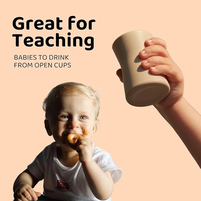 APLAINR Grip Cup, Silicone Open Training Cup for Baby and Toddler, 3 fl oz, Easy Grip, Non-Slip, Heavy Base, Microwave & Dishwasher Safe, No BPA, Pack of 2, Matcha Green