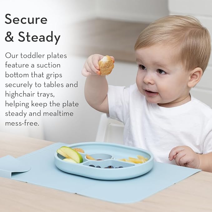Bella Tunno Suction Plate for Babies & Toddlers, Self-Feeding Dish for Baby Led Weaning, Silicone Divided Plate, Sticks to Highchair Trays & Tables, Microwave & Dishwasher Safe, Miss Mess
