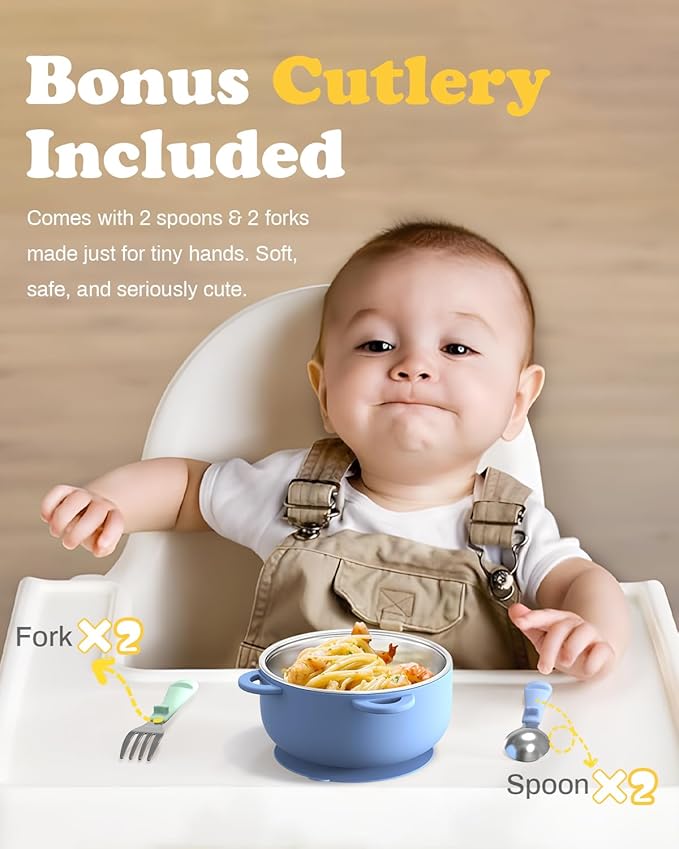Baby Suction Bowls 4-Pack, 2-in-1 Stainless Steel 304 Toddler Bowl & Removable Silicone Suction Kids BowlNon Toxic Snack Container for Food Feeding, Twilight Meadow