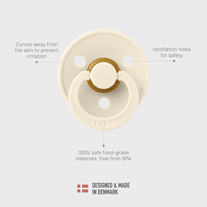 BIBS Colour Liberty Soother 2-Pack, BPA Free Dummy Pacifier, Round Nipple. Natural Rubber Latex, Made in Denmark, Size 1 (0-6 Months), Eloise Sage
