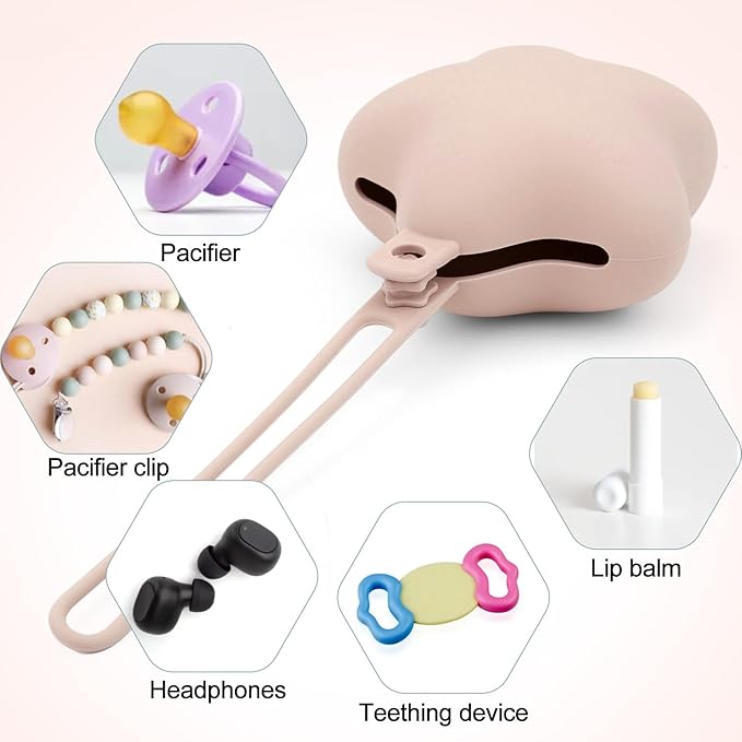 2pcs Star Pacifier Holder Case, Silicone Portable Pacifier Case Pacifier Container Case for Newborn Baby Boys Girls (Skin Color, Pink)