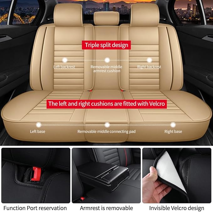 Leather Car Seat Covers for Toyota Corolla 2006-2024,Car Seat Covers Full Set,Seat Covers with Safety,Waterproof Seat Cover Compatible Airbag(5pcs Beige Standard)