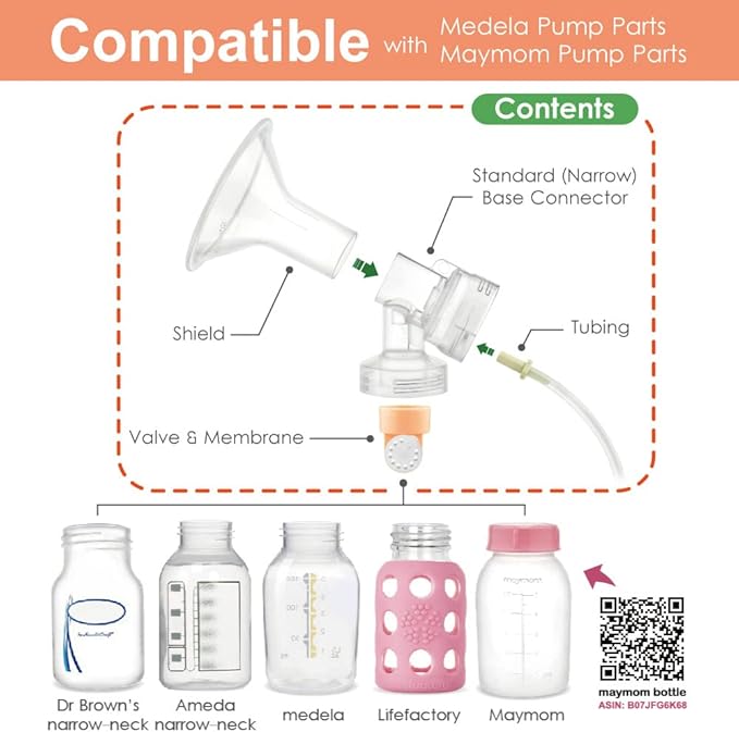 Maymom Breast Pump Kit Compatible with Medela Pump in Style Advanced Pump; 2xTwo-Piece 17mm Breastshield, 2 Valve, 4 Membrane, 2 Replacement Tubing; Replacement Part for Medela Shield, Valve