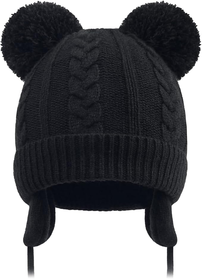 Duoyeree Toddler Winter Hat with Earflap Scarf Hood Thick Warm Kids Skull Cap for Baby Girls Boys