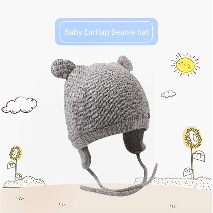 BAVST Baby Beanie Hat for Winter with Earfalp Cute Bear Kids Toddler Girls Boys Warm Knit Cap 0-2Years