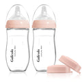 Gulicola Natural Glass Baby Bottle for Breastfed Babies, Anti-Colic Baby Bottle Set with Medium Flow Nipple, 3 Months +, 8 oz, 2 Pack - Pink