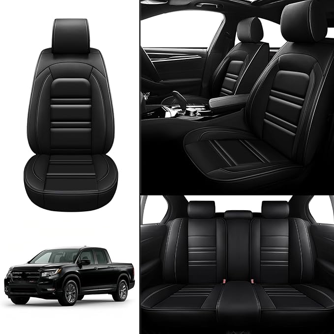 Seat Covers for Honda Ridgeline 2006-2025 | 5-Seats Leather Seat Covers, Easy to Install Automotive Seat Covers Full Set (Full Set, Black)